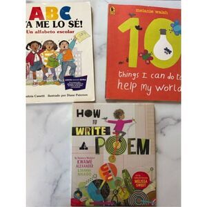 Children’s 3 book bundle nonfiction Earth conservation learn Spanish ABC How to